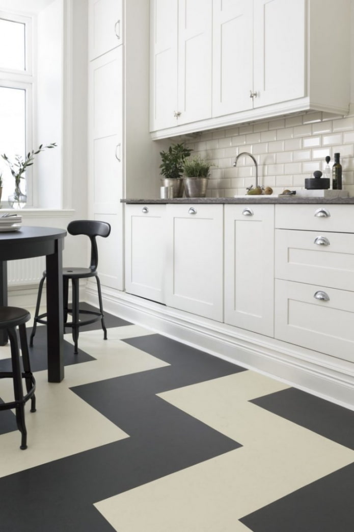 linoleum with geometric patterns in the kitchen interior