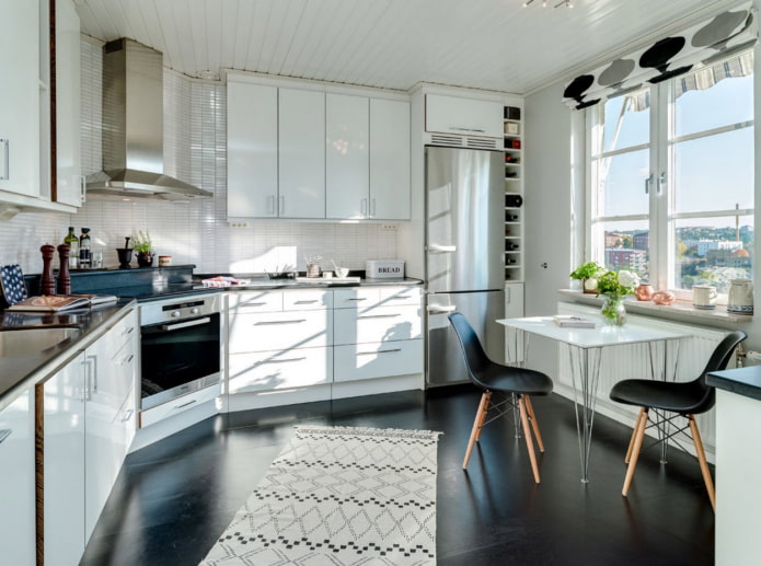 black linoleum in the kitchen interior
