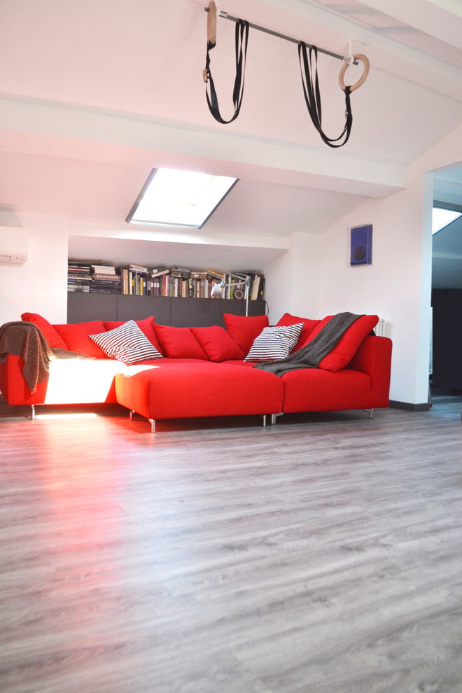 gray linoleum with imitation laminate in the interior