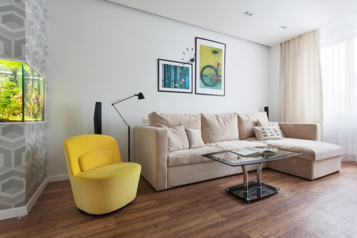 brown linoleum with imitation laminate in the interior