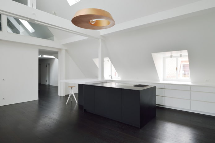 wenge-colored linoleum with imitation of laminate in the interior