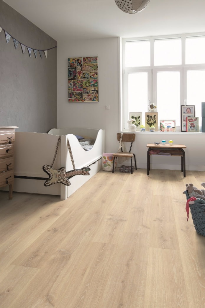 beige linoleum with imitation laminate in the interior