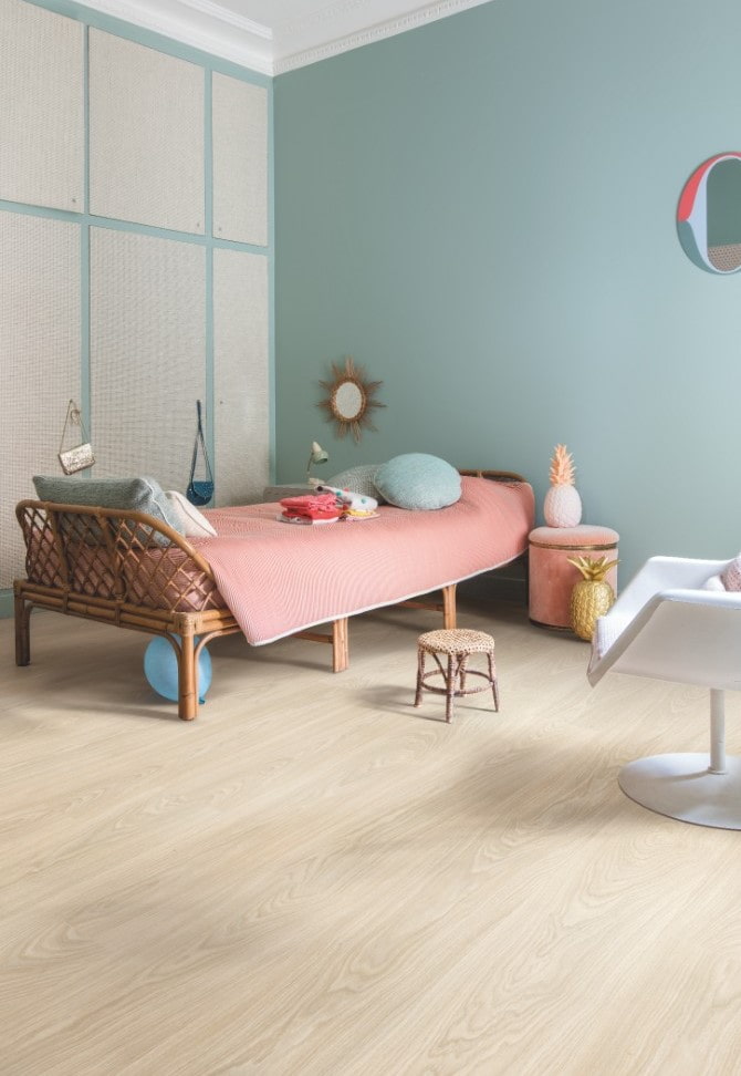 beige linoleum with imitation laminate in the interior
