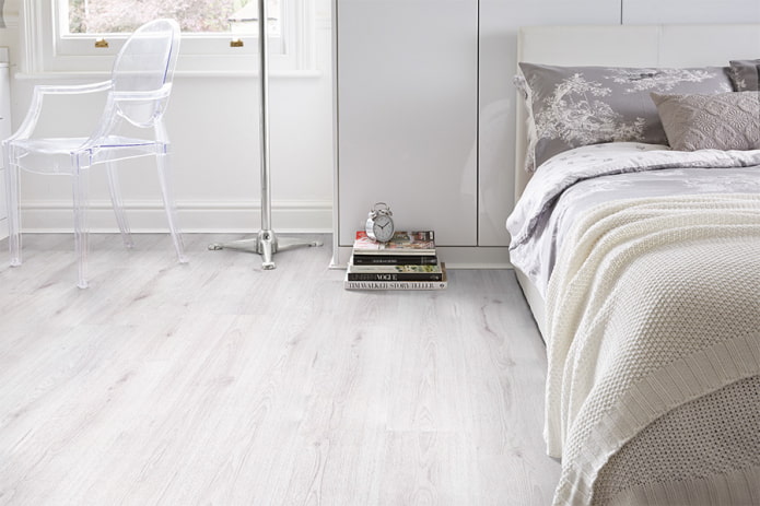 white linoleum with imitation laminate in the interior