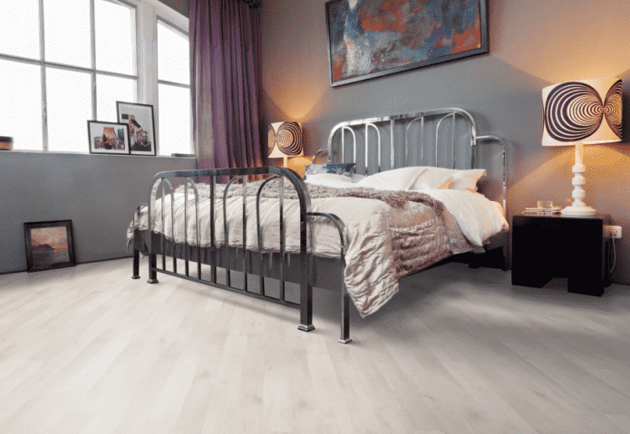 white linoleum with imitation laminate in the interior
