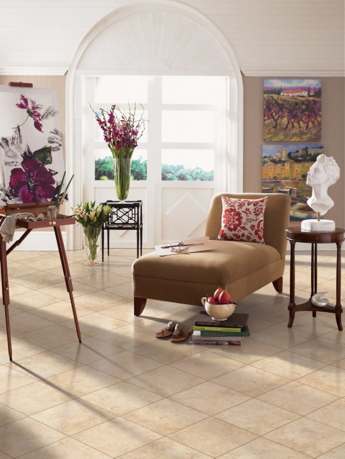 Beige tiled floor