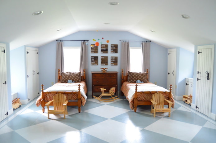 white and blue squares on the floor