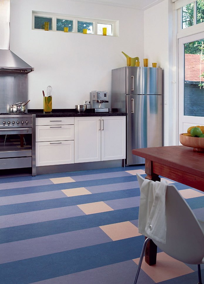 colored linoleum in the kitchen interior