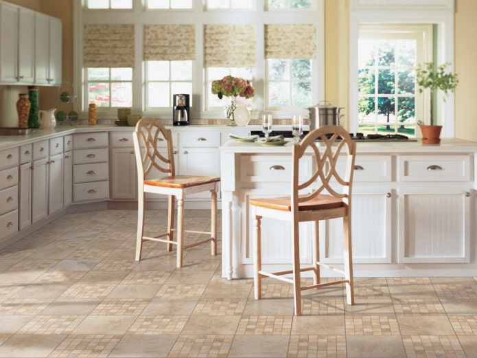 linoleum on the floor in the kitchen interior