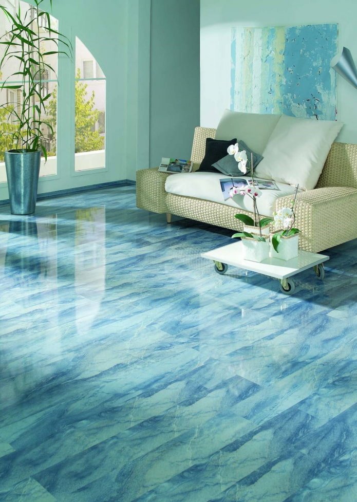 blue linoleum in the interior