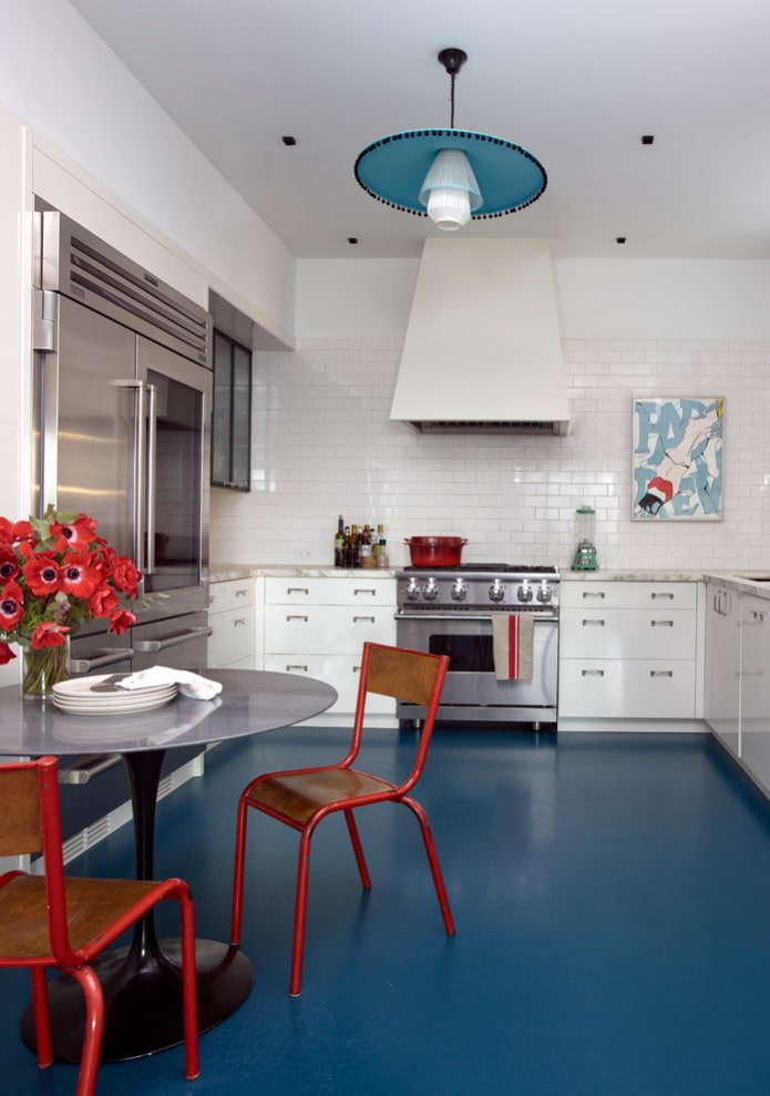 blue linoleum in the interior
