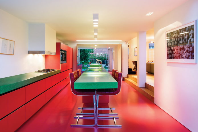red linoleum in the interior