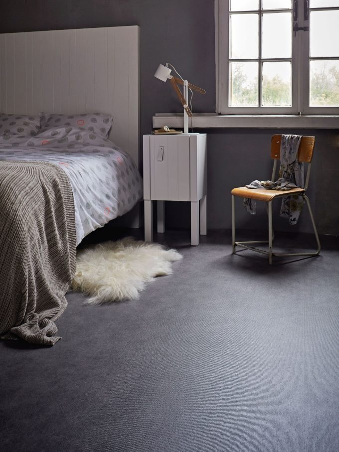 dark-colored linoleum in the interior