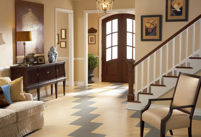 two-color linoleum in the interior