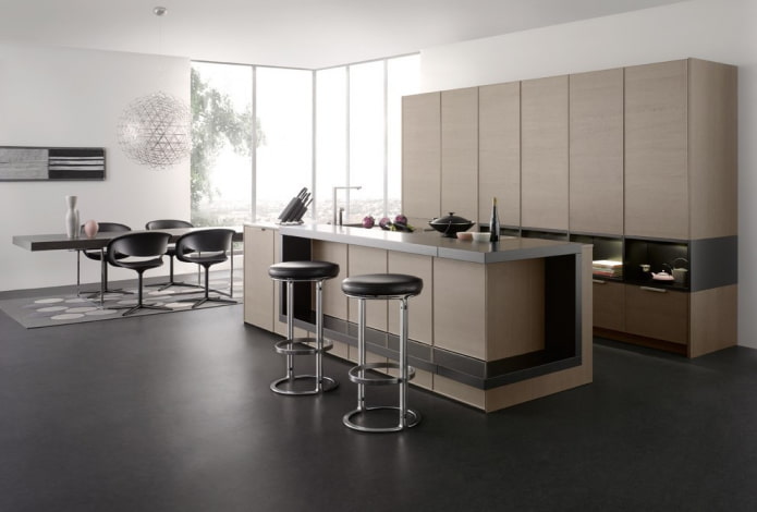 Dark-colored linoleum in the interior