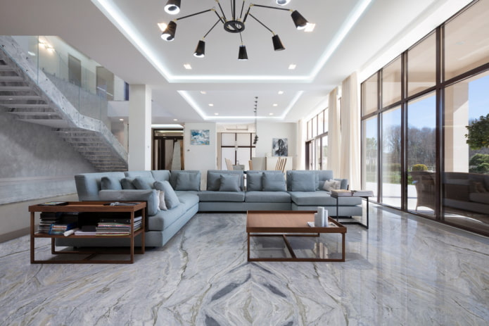 linoleum under the stone in the living room interior