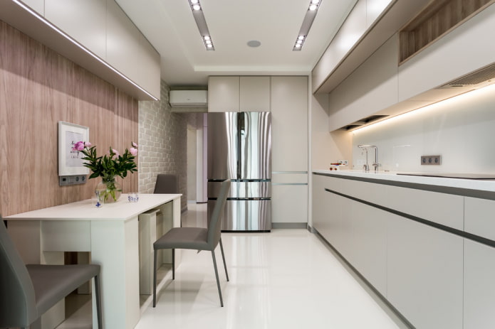 glossy linoleum on the floor in the kitchen interior