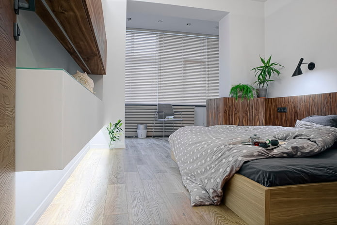 embossed linoleum on the floor in the bedroom interior