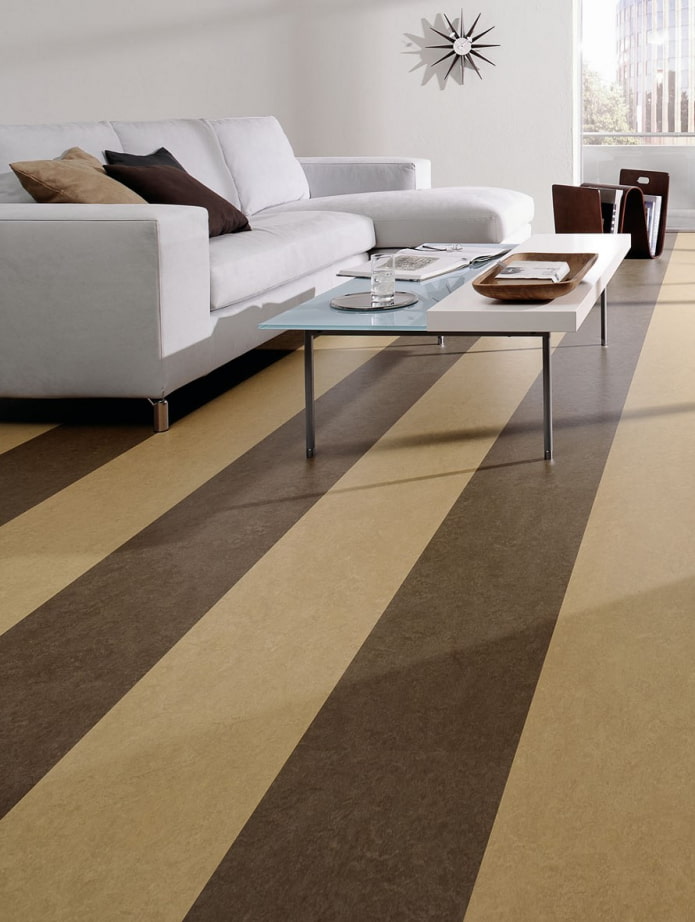 striped linoleum in the living room interior