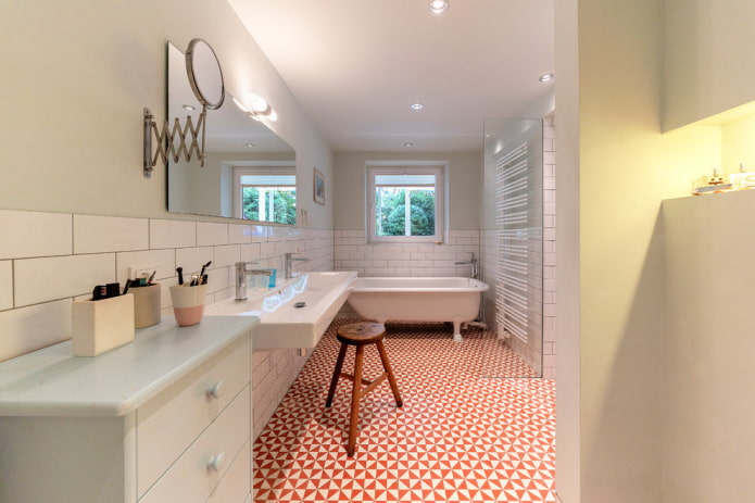 linoleum on the floor in the bathroom interior