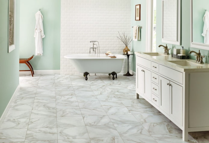linoleum on the floor in the bathroom interior