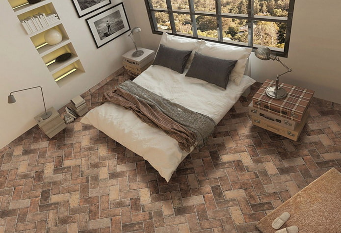 linoleum under the brick in the bedroom interior