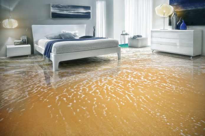 linoleum with a 3D pattern in the bedroom interior