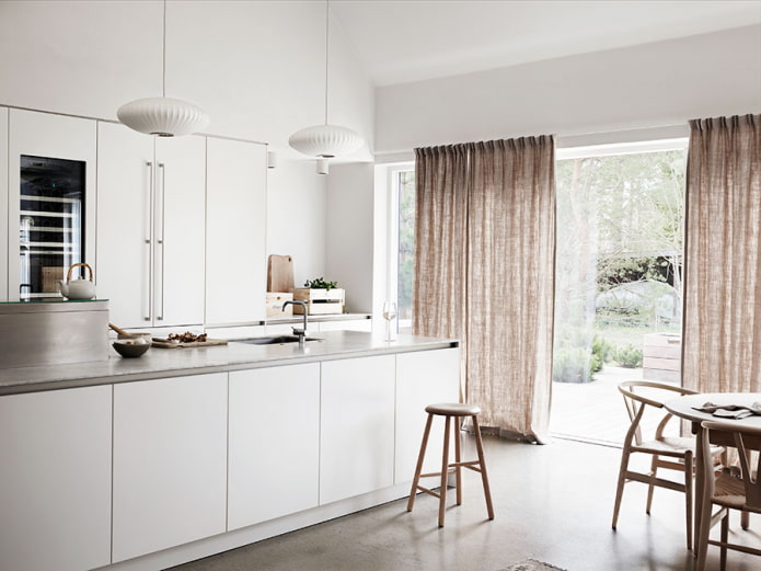 linen curtains in kitchen interior