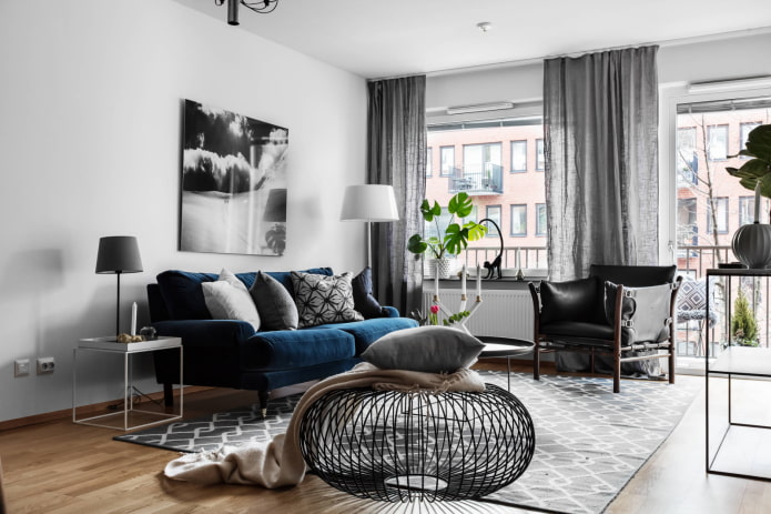 linen curtains in the living room interior