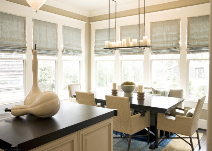 gray linen roman blinds in the interior