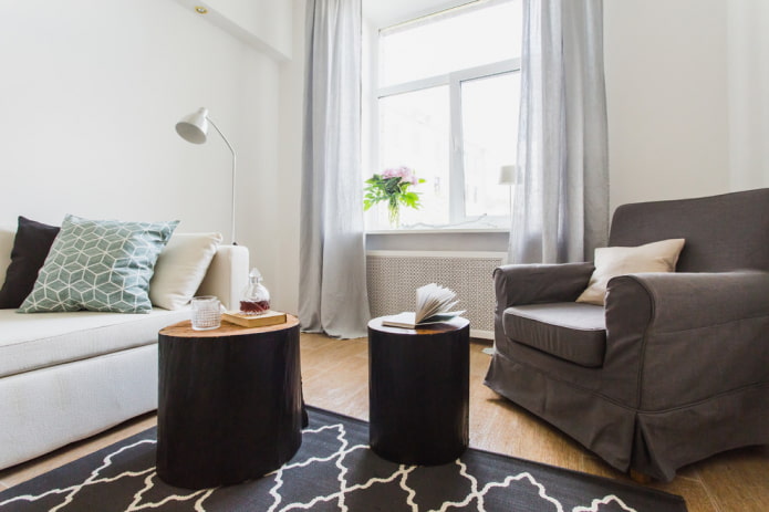 gray linen curtains in the interior