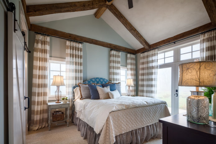 linen striped curtains in the bedroom