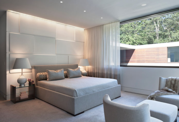 linen curtains in the bedroom interior