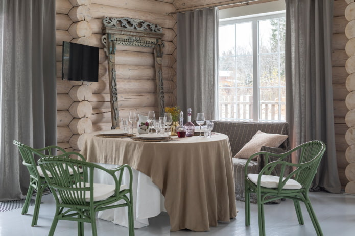 linen curtains in a wooden house