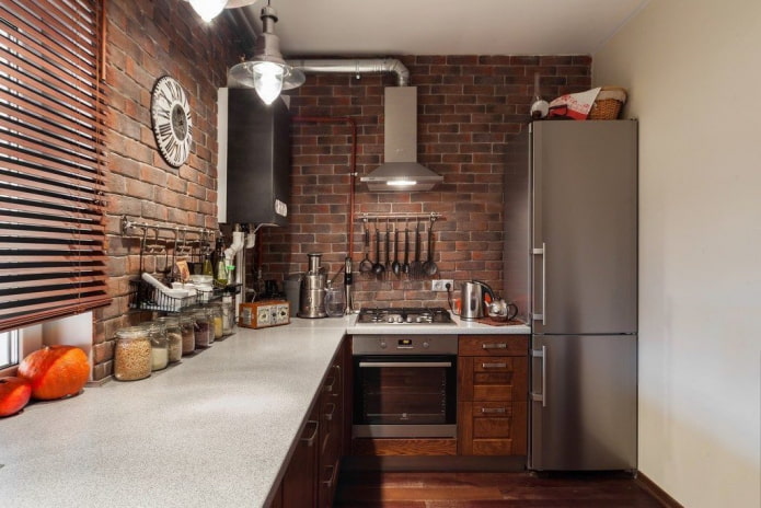 kitchen design in a Khrushchev building in the loft style