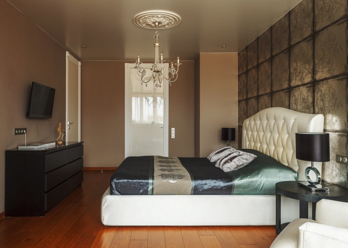 stretch ceiling with chandelier in interior design