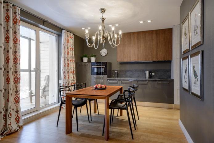chandelier over the dining table in the kitchen