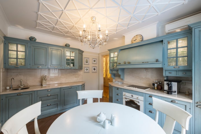 chandelier in the interior of the kitchen in the Provence style
