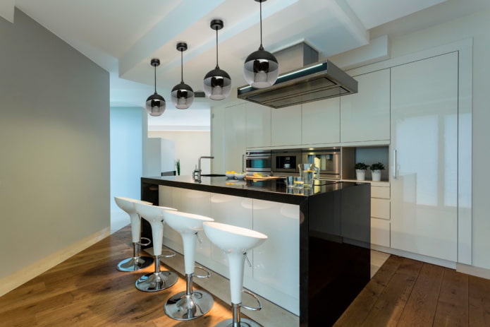 chandelier in the kitchen interior in a modern style