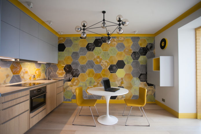 chandelier in the kitchen interior in a modern style
