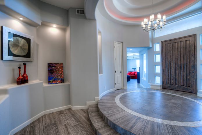 hallway with a podium