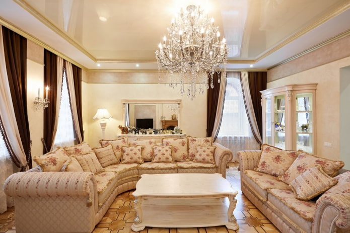 chandelier in the interior of the hall in a classic style