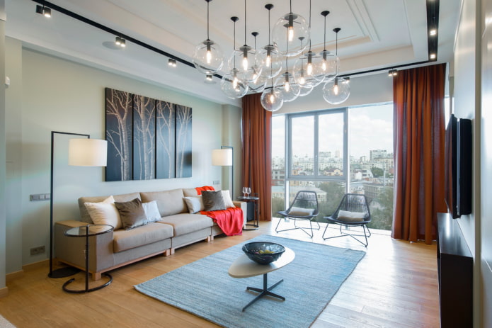 chandelier in the interior of the hall in a modern style