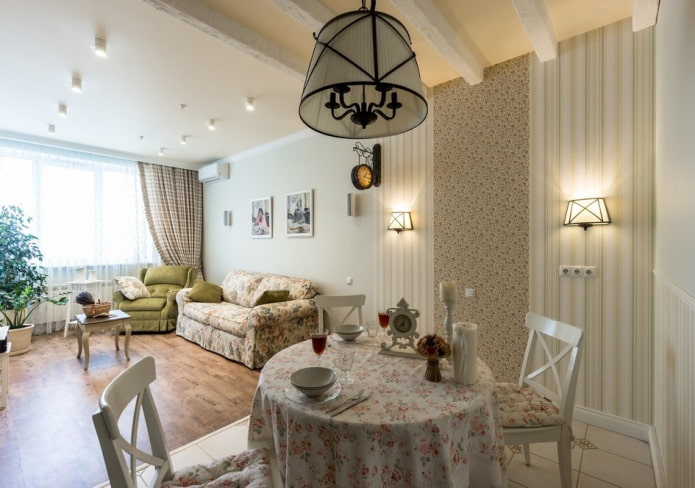 chandelier in the interior of the living room in the Provence style