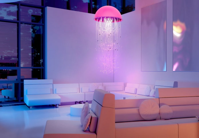 chandeliers on the ceiling in the living room design