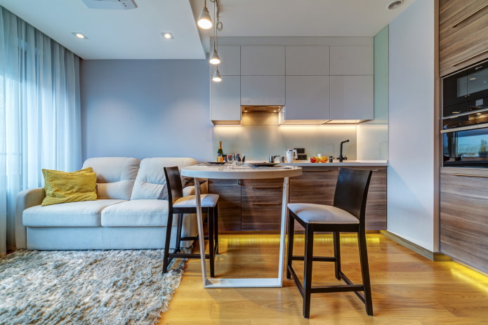 a kitchen set in the interior of a small kitchen-living room
