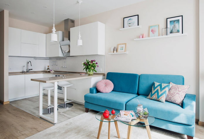 planning and zoning of a small kitchen-living room