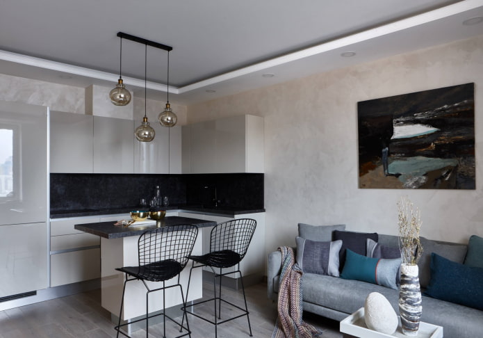 interior of a small-sized kitchen-living room