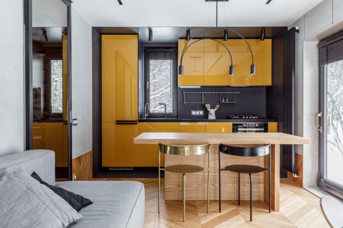 planning and zoning of a small-sized kitchen-living room