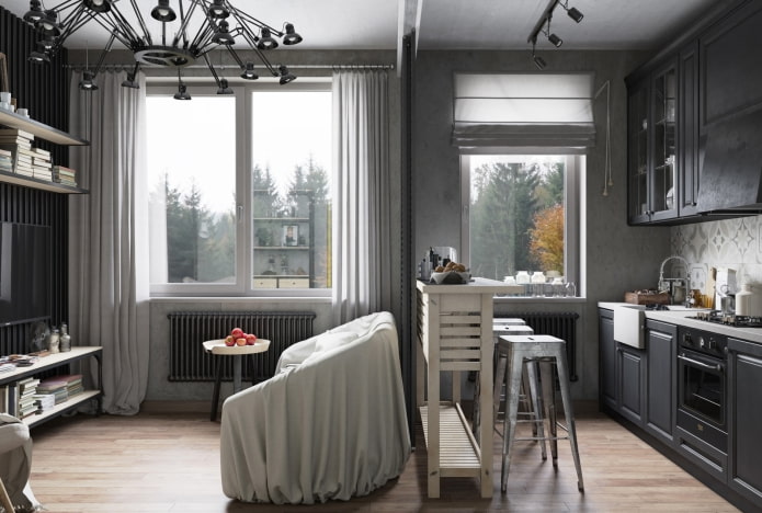 design of a small-sized kitchen-living room